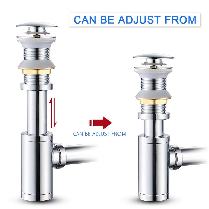 MENATT Round P-Trap Waste Pipe Kit Assembly, Bottle Trap Deodorant Type with 1 1/4" Pop-up Drain Stopper without overflow, Bathroom Sink Siphon Drainer Plumbing Tube Chrome Finished - Image 2